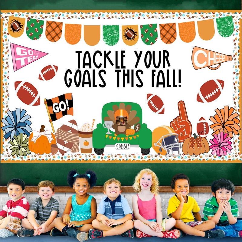 Joffetii 81Pcs Fall Football Bulletin Board Decorations Set Sports Themed Classroom Decor Kit Back to School Thanksgiving Autumn Pumpkin Cutouts Sport Border Trim Decor for Office Home Chalkboard Wall Door - Image 5